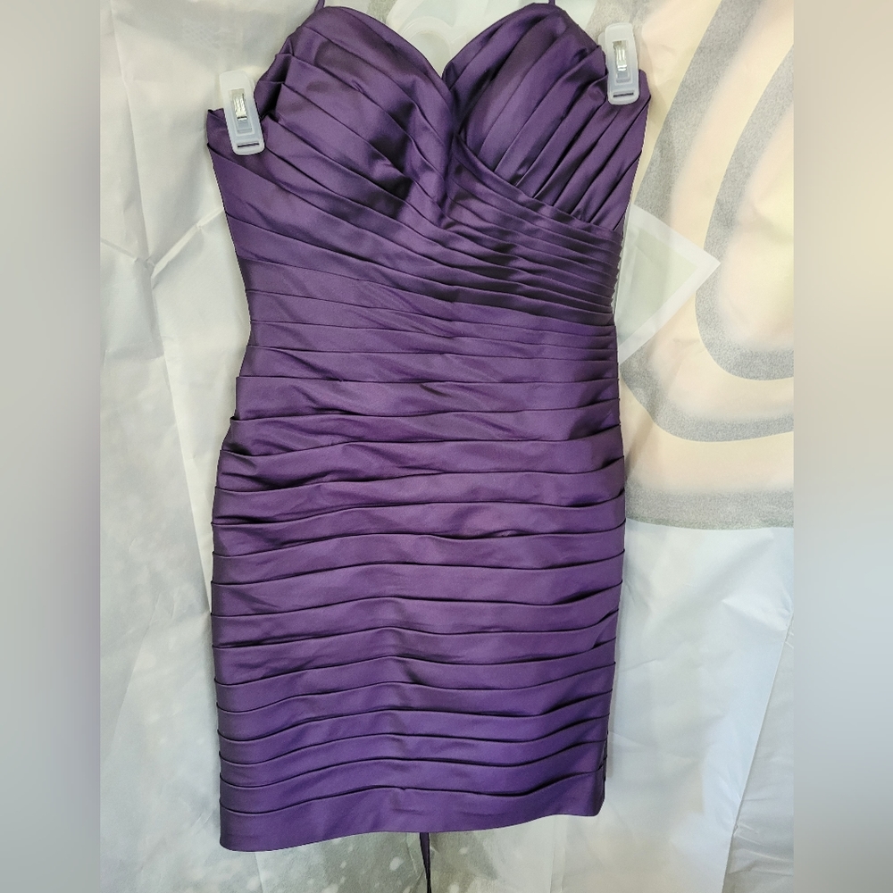 (3251) Mari Lee,by Madeline Gardner, purple Satin pleated strapless Dress11-12